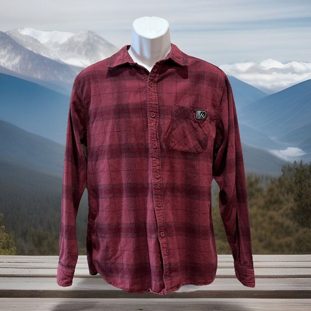 Fintech Men's Long Sleeve Button Up Red Shirt Size Large